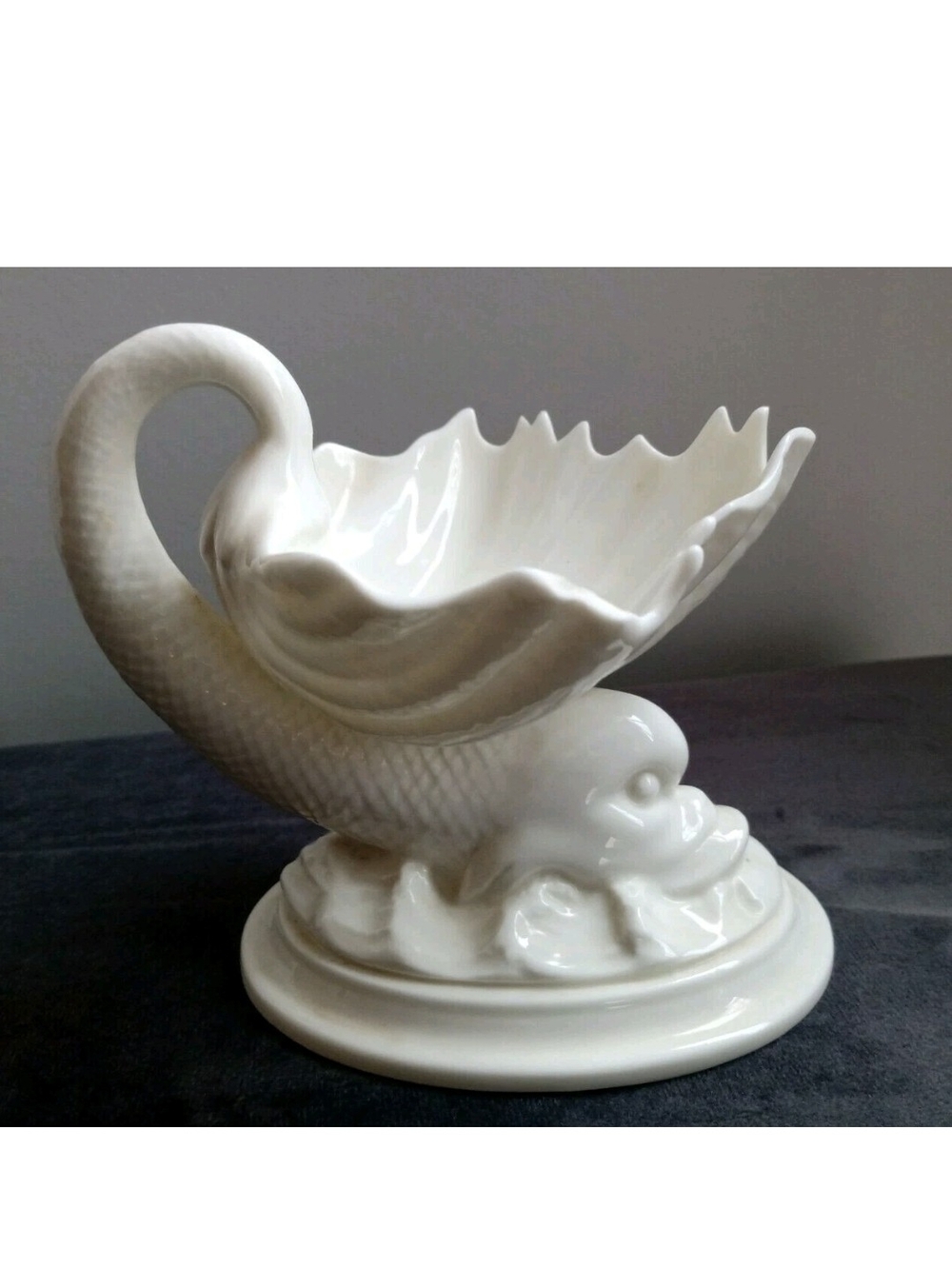 Vintage Royal Worcester white bone china dolphin and shell open salt or dish.